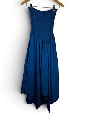 MAX+ASH Cobalt Blue Strapless Smocked Handkerchief Hem Midi Dress – Size L